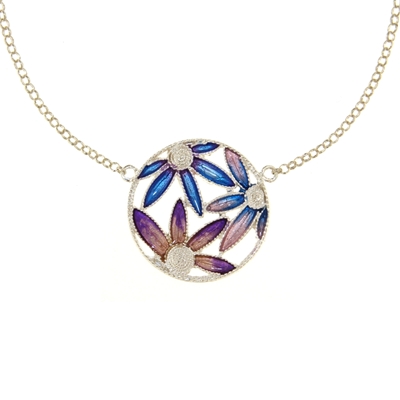 Collana in argento con fiori di filigrana smaltati