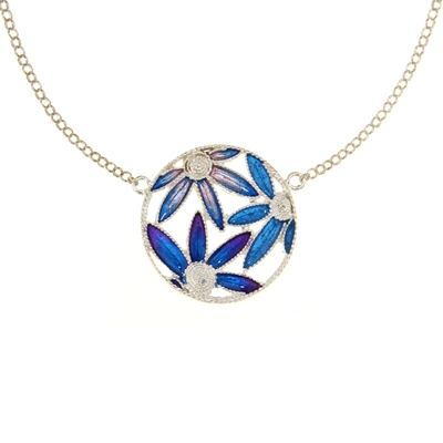 Collana in argento con fiori di filigrana smaltati