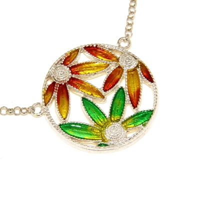 Collana in argento con fiori di filigrana smaltati