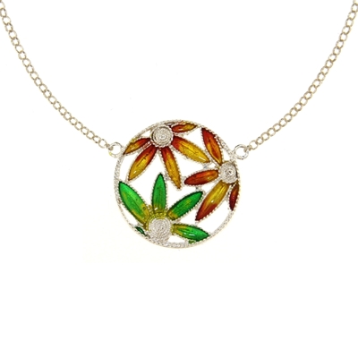Collana in argento con fiori di filigrana smaltati