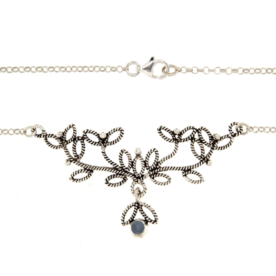 Collana rami di mirto in filigrana d´argento con agata blu