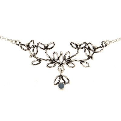 Collana rami di mirto in filigrana d´argento con agata blu