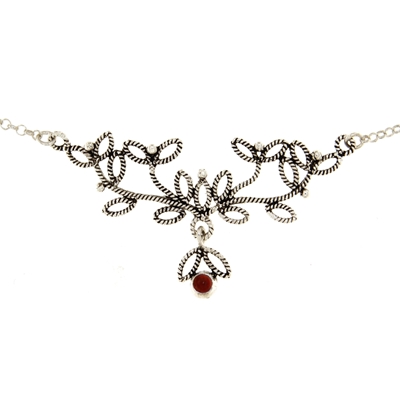 Collana rami di mirto in filigrana d´argento con agata corniola
