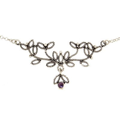 Collana rami di mirto in filigrana d´argento con ametista