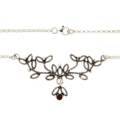 Collana rami di mirto in filigrana d´argento con granato