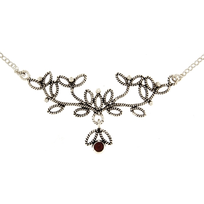 Collana rami di mirto in filigrana d´argento con granato