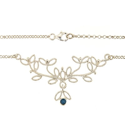Collana rami di mirto in filigrana d´argento con agata blu