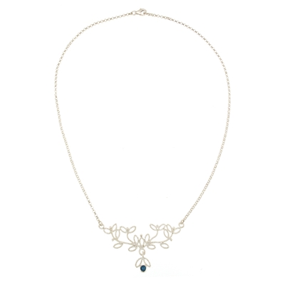 Collana rami di mirto in filigrana d´argento con agata blu