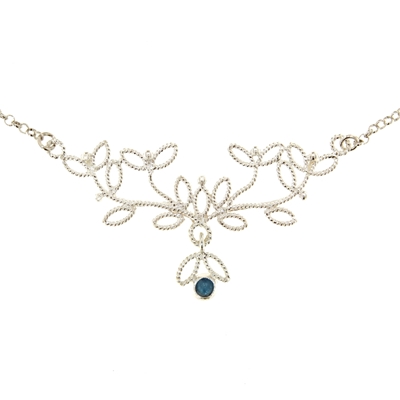 Collana rami di mirto in filigrana d´argento con agata blu