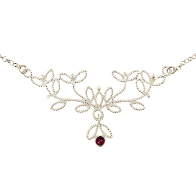 Collana rami di mirto in filigrana d´argento con granato