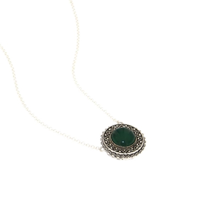 Silver  filigree necklace  with green agate