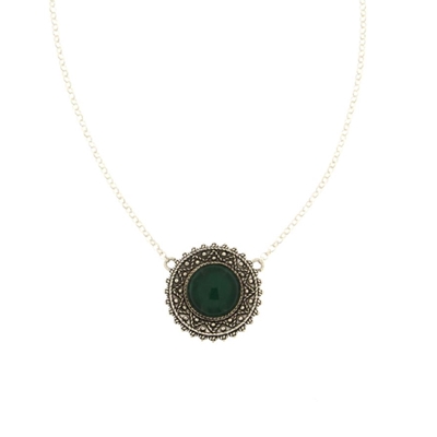 Silver  filigree necklace  with green agate