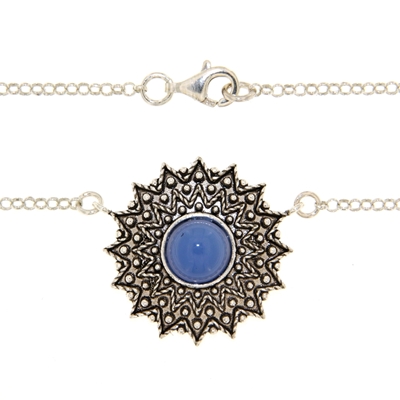 Collana sarda in filigrana Girasole in argento con agata blu (24 mm)