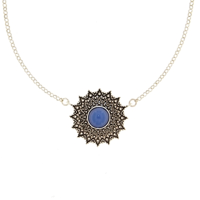 Sardinian silver filigree necklace with blue agate (24 mm)