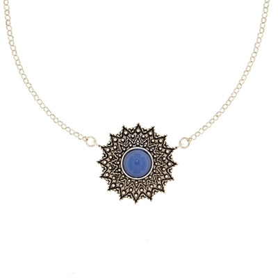 Collana sarda in filigrana Girasole in argento con agata blu (24 mm)