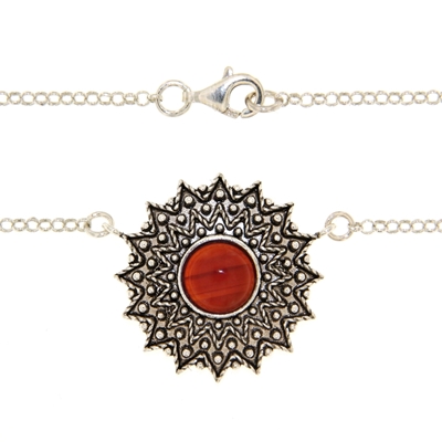 Sardinian silver filigree necklace with carnelian agate (24 mm)