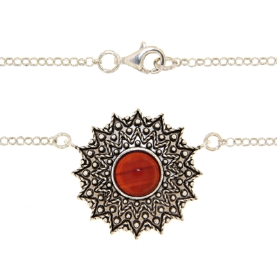 Collana sarda in filigrana Girasole in argento con agata corniola (24 mm)