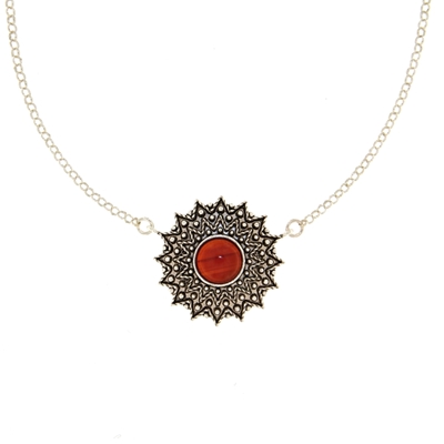 Collana sarda in filigrana Girasole in argento con agata corniola (24 mm)