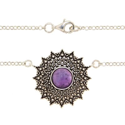 Sardinian silver filigree necklace with amethyst (24 mm)
