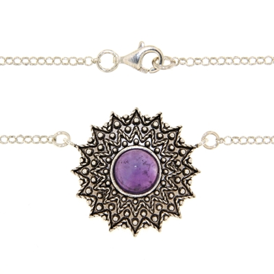 Collana sarda in filigrana Girasole in argento con ametista (24 mm)