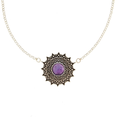 Sardinian silver filigree necklace with amethyst (24 mm)