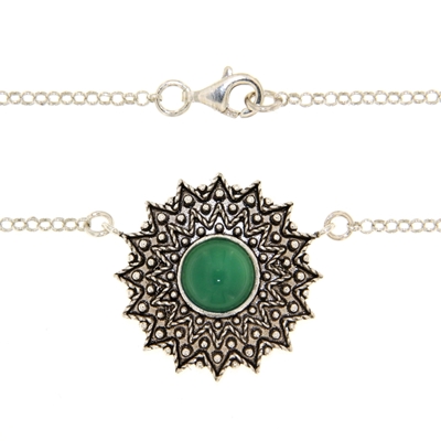 Collana sarda in filigrana Girasole in argento con agata verde (24 mm)