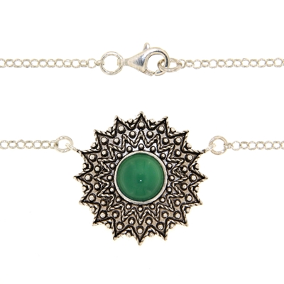 Sardinian silver filigree necklace with green agate (24 mm)