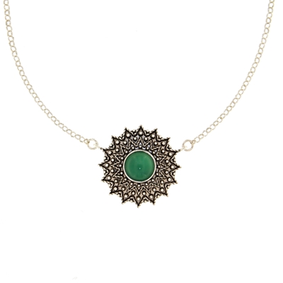 Sardinian silver filigree necklace with green agate (24 mm)