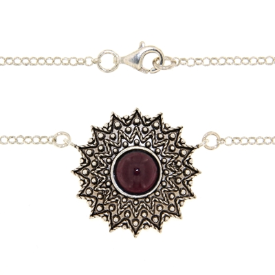 Sardinian silver filigree necklace with garnet (24 mm)