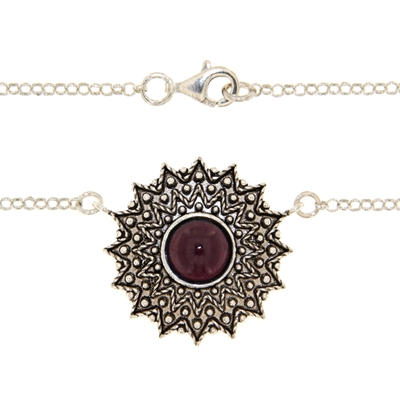 Collana sarda in filigrana Girasole in argento con granato (24 mm)