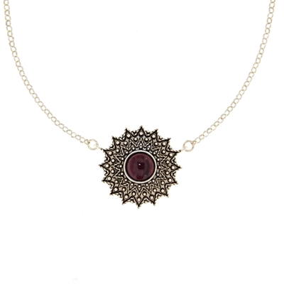 Collana sarda in filigrana Girasole in argento con granato (24 mm)