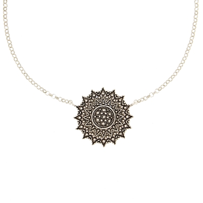 Sardinian silver filigree necklace Sunflower (24 mm)