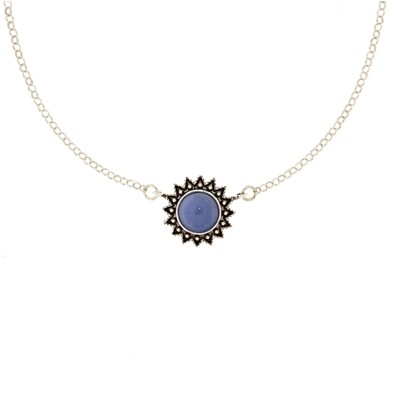 Sardinian silver filigree necklace with blue agate (15 mm)