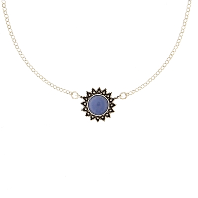 Collana sarda in filigrana Girasole in argento con agata blu (15 mm)