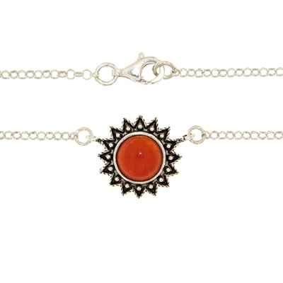 Collana sarda in filigrana Girasole in argento con agata corniola (15 mm)