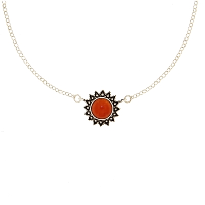 Sardinian silver filigree necklace with carnelian agate (15 mm)