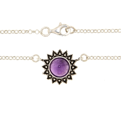 Sardinian silver filigree necklace with amethyst (15 mm)