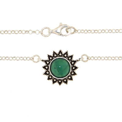 Sardinian silver filigree necklace with green agate (15 mm)