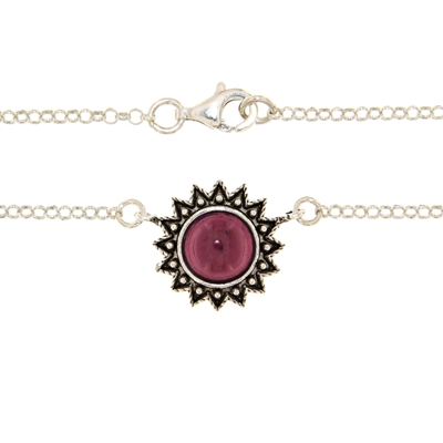 Collana sarda in filigrana Girasole in argento con granato (15 mm)