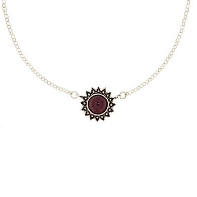 Sardinian silver filigree necklace with garnet (15 mm)