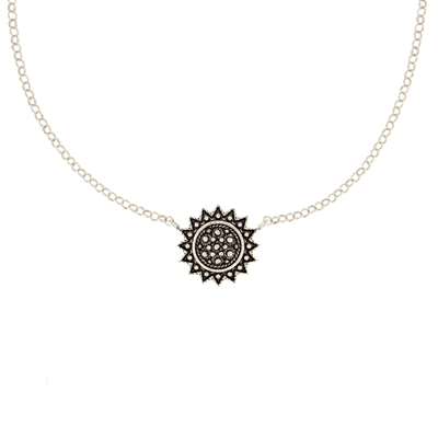 Sardinian silver filigree necklace Sunflower (15 mm)