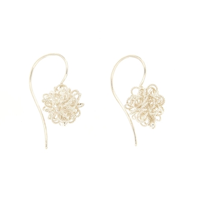 Silver earrings with filigree flocks.