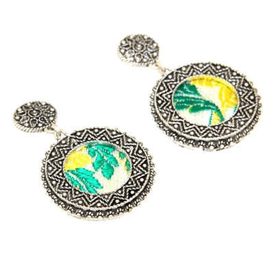 Silver filigree earrings with brocade