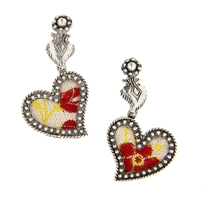 Silver hearts earrings with white brocade