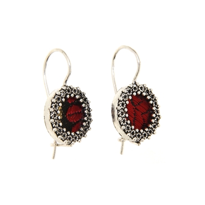 Orecchini d´argento con corona di rose in filigrana e broccato nero
