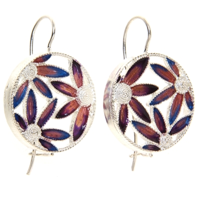 Orecchini in argento con fiori di filigrana smaltati