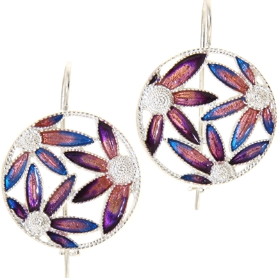 Orecchini in argento con fiori di filigrana smaltati