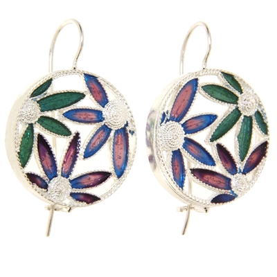 Orecchini in argento con fiori di filigrana smaltati