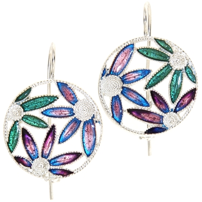 Orecchini in argento con fiori di filigrana smaltati