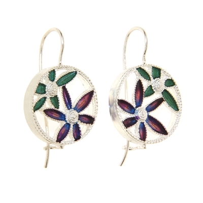 Orecchini in argento con fiori di filigrana smaltati
